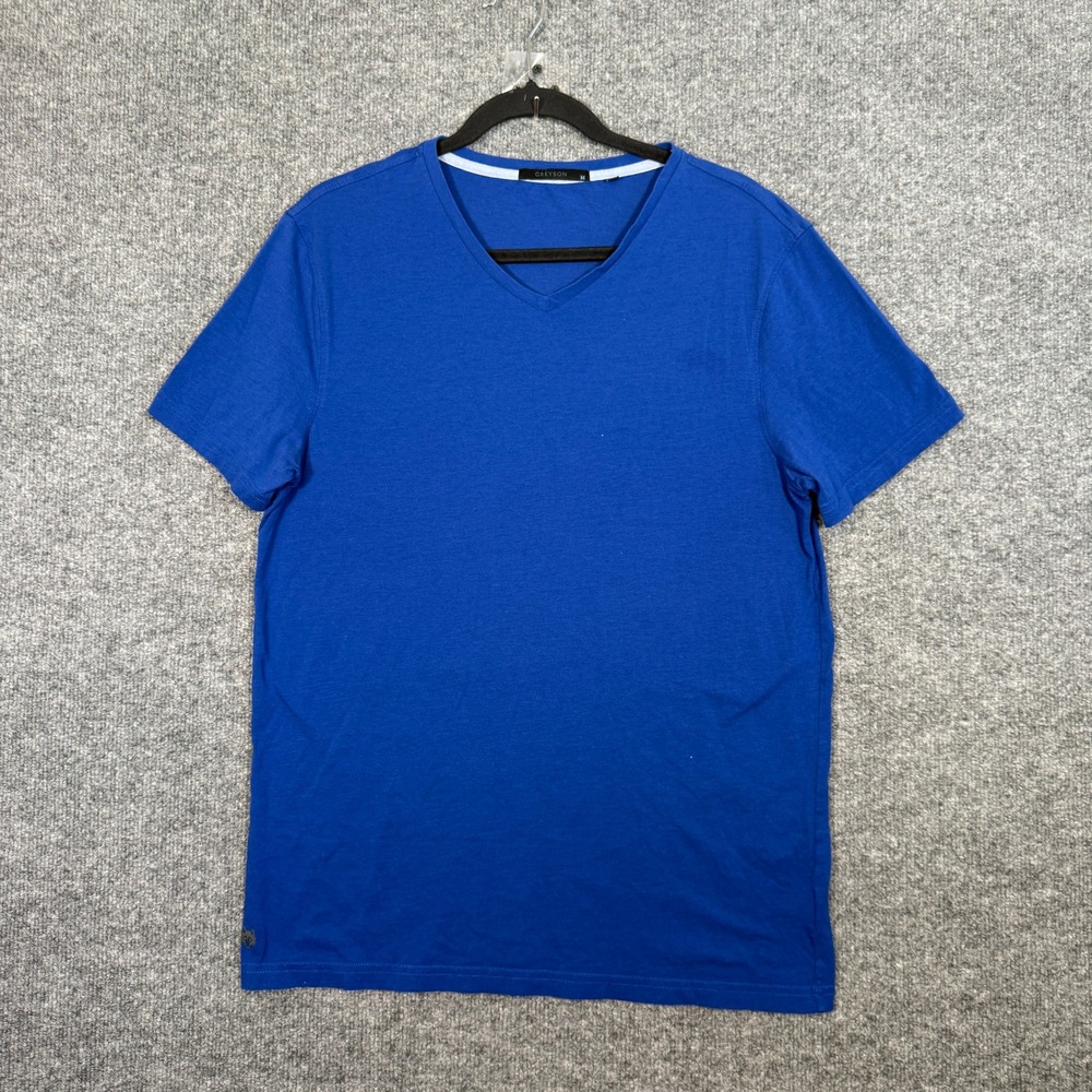 Greyson Vneck TShirt Mens Medium‎ Blue Pima Cotton Blend Short Sleeve Wolf Golf